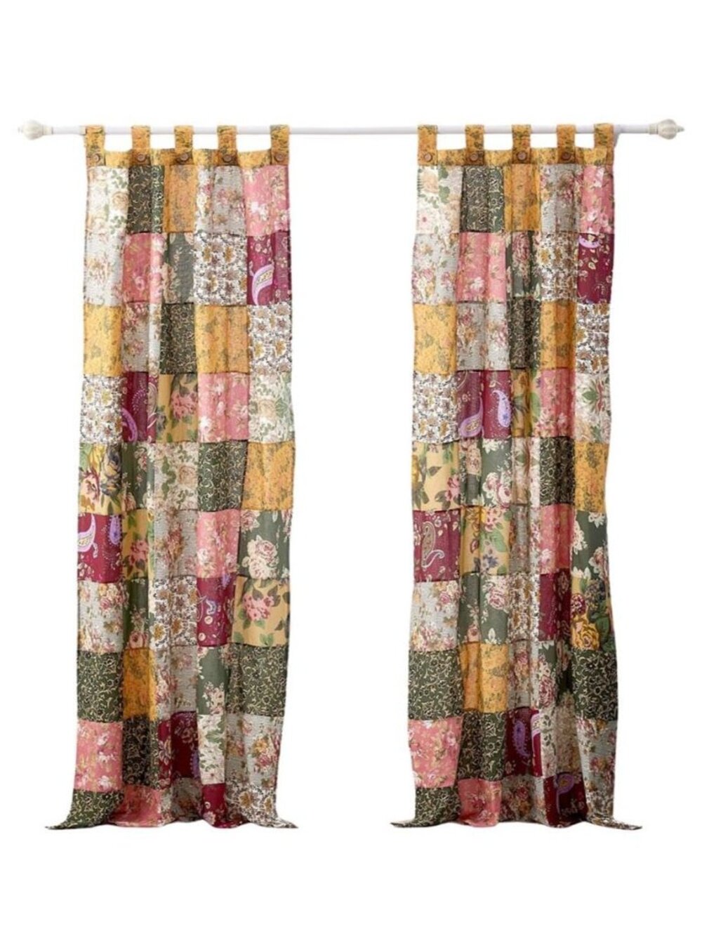 Greenland Home Antique Chic Authentic Patchwork Curtain Panel Set, 84 x 84